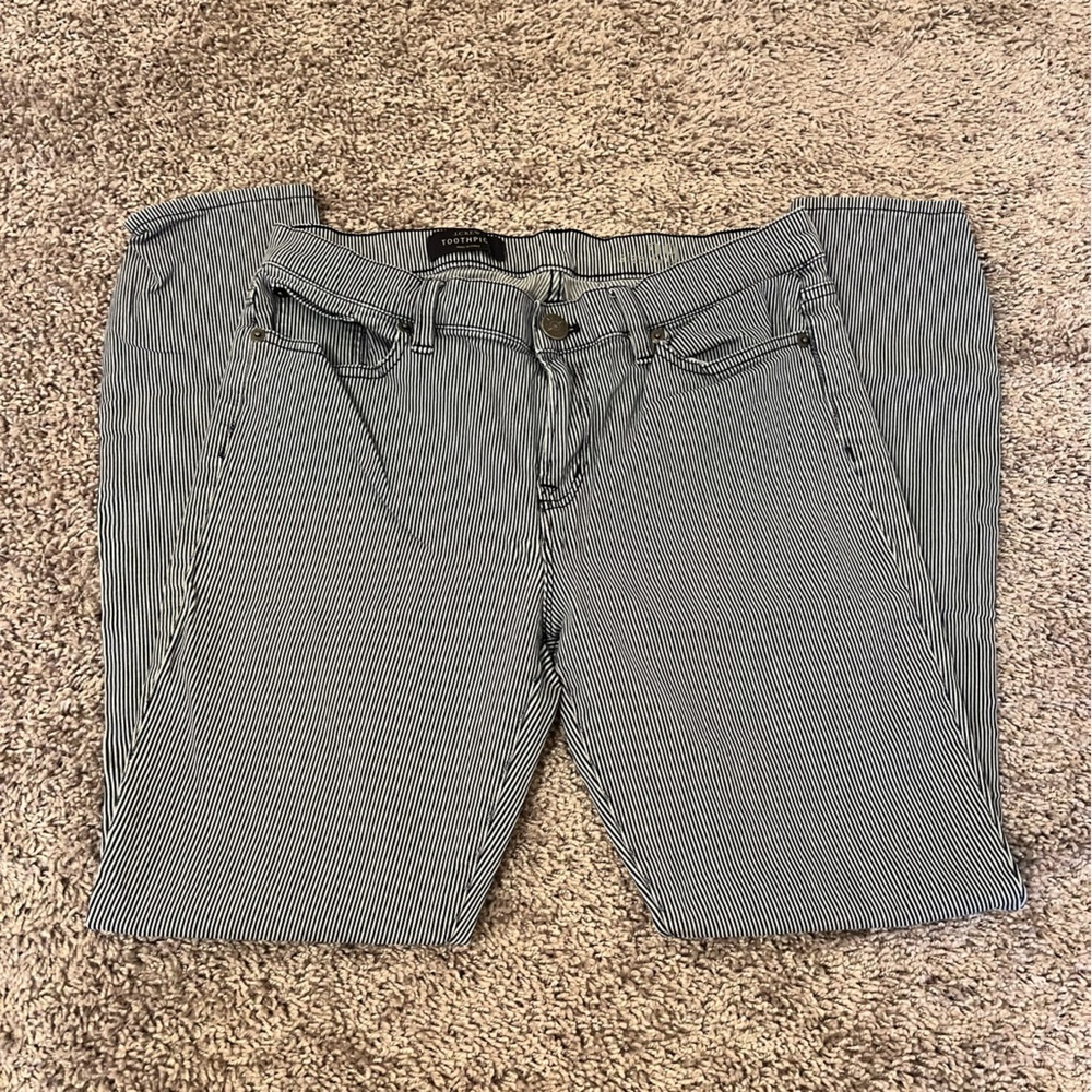 {J.Crew} Blue and White Striped Toothpick Pants